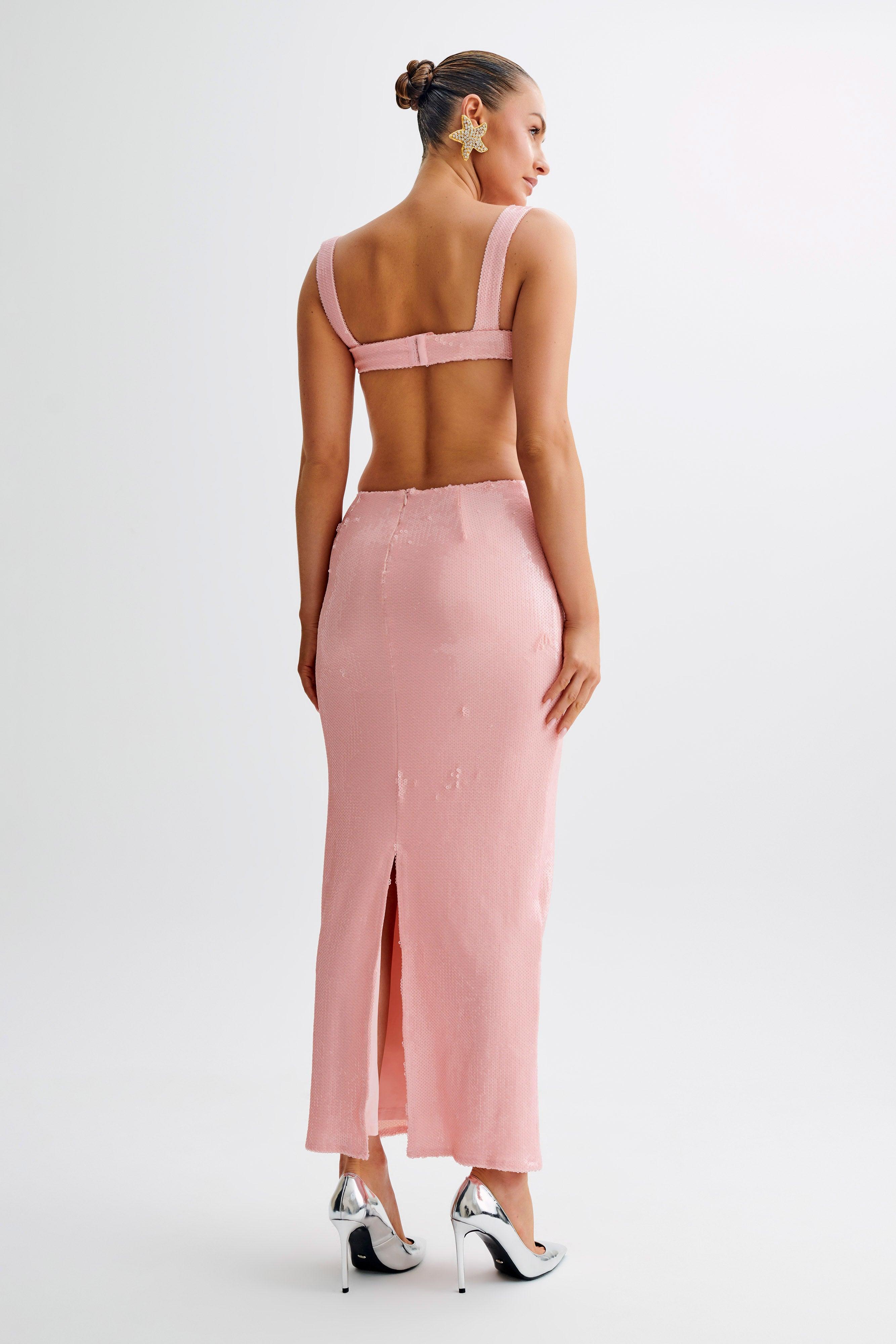 Adoria Sequin Cut Out Maxi Dress - Pale Pink Product Image