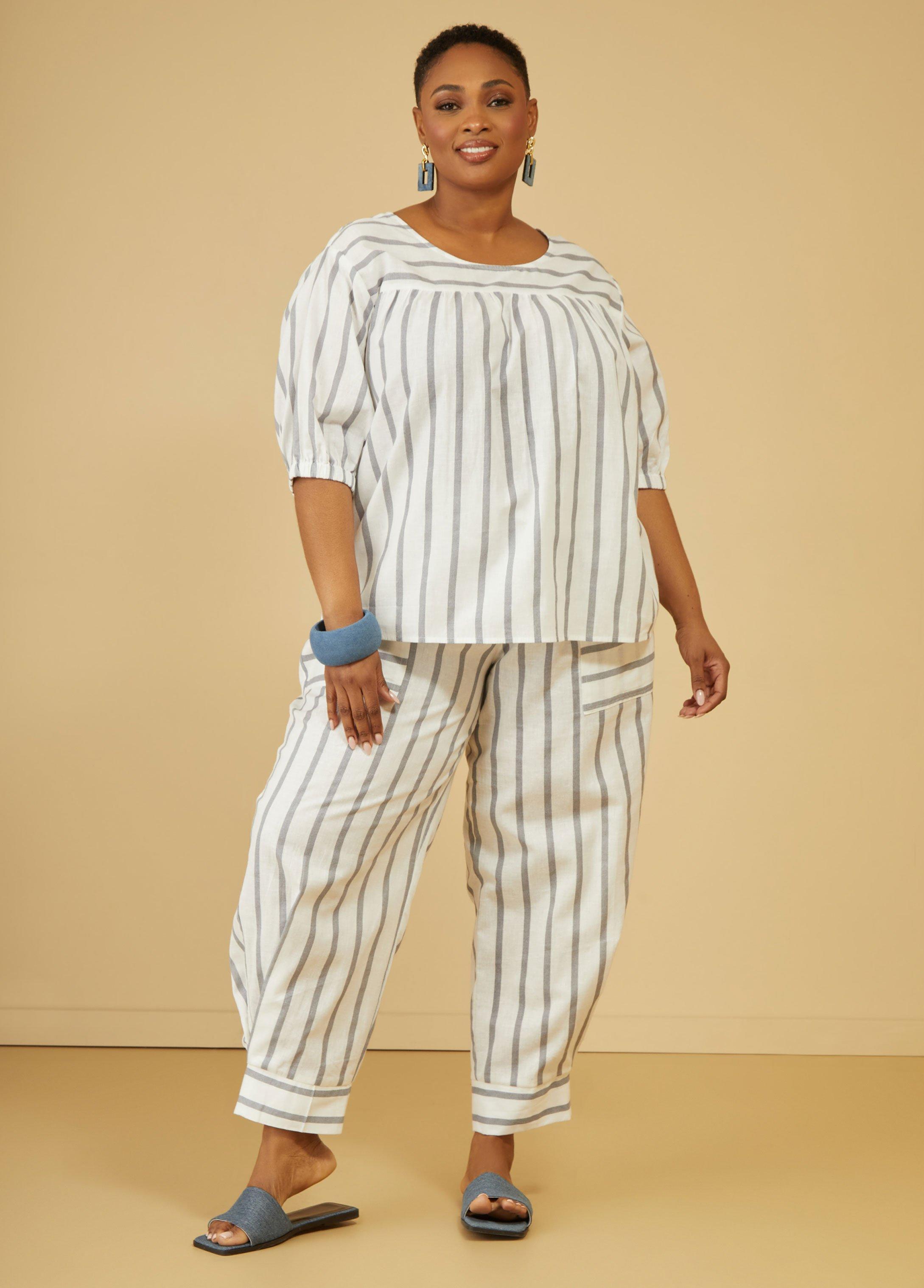 Plus Size Striped Linen Blend Joggers Ashley Stewart Product Image