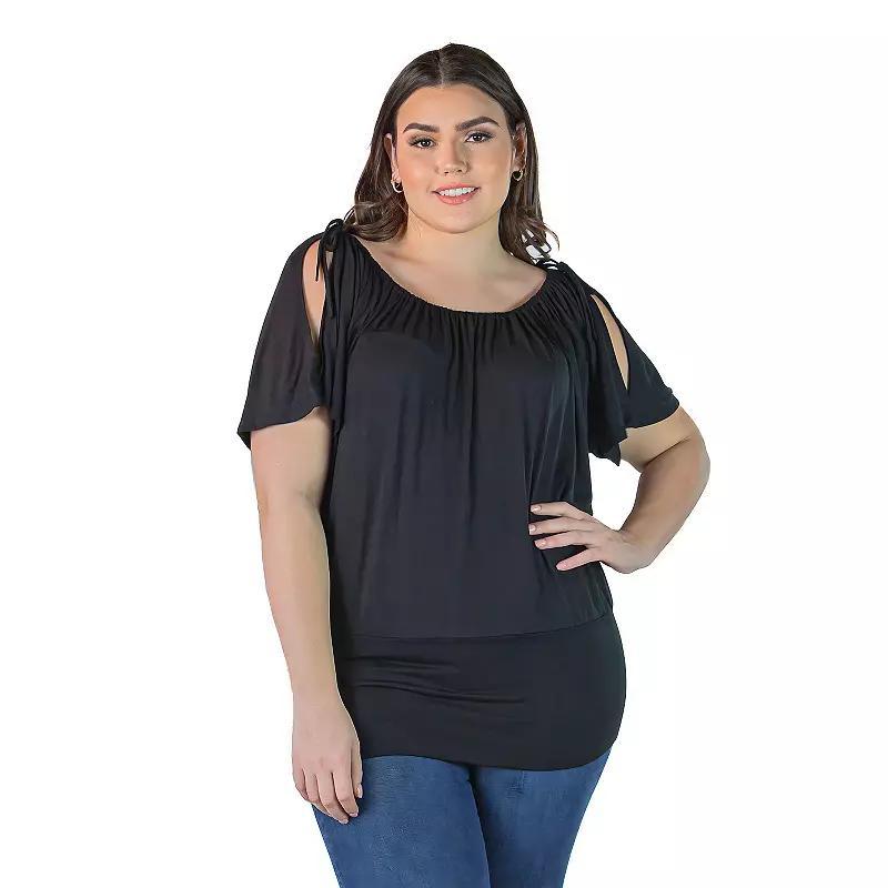 Plus Size 24seven Comfort Apparel Short Sleeve Split Shoulder Top, Womens Product Image