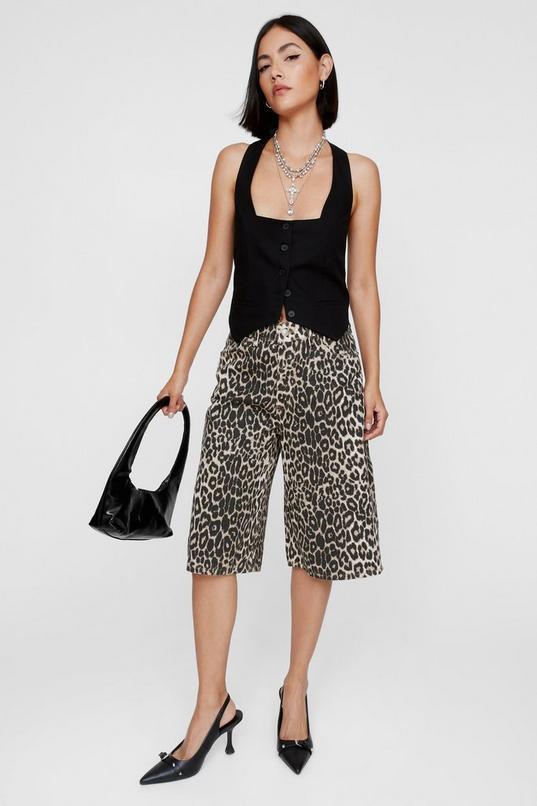 Leopard Print Denim Jort Product Image