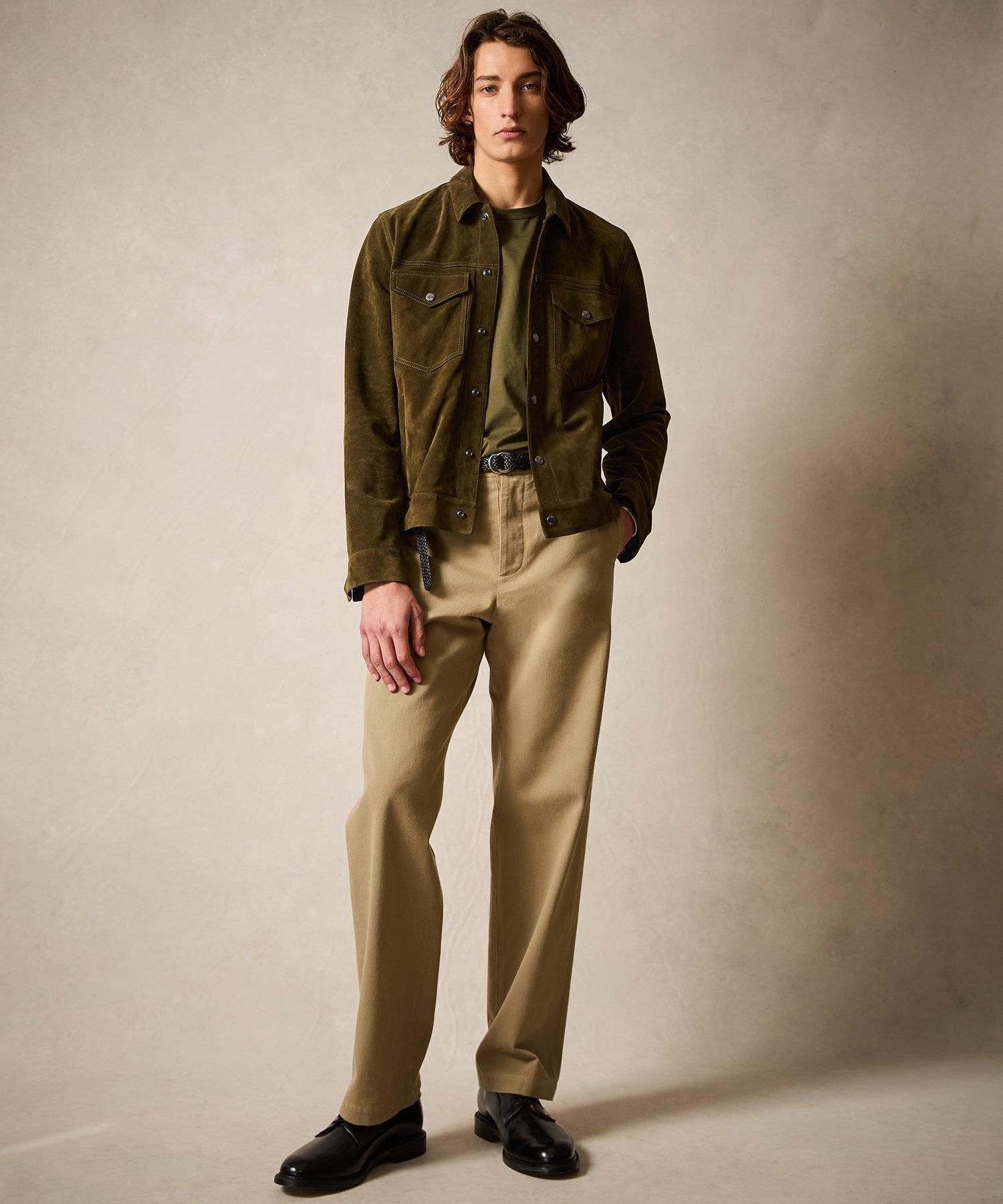 Italian Suede Snap Dylan Jacket in Olive Product Image