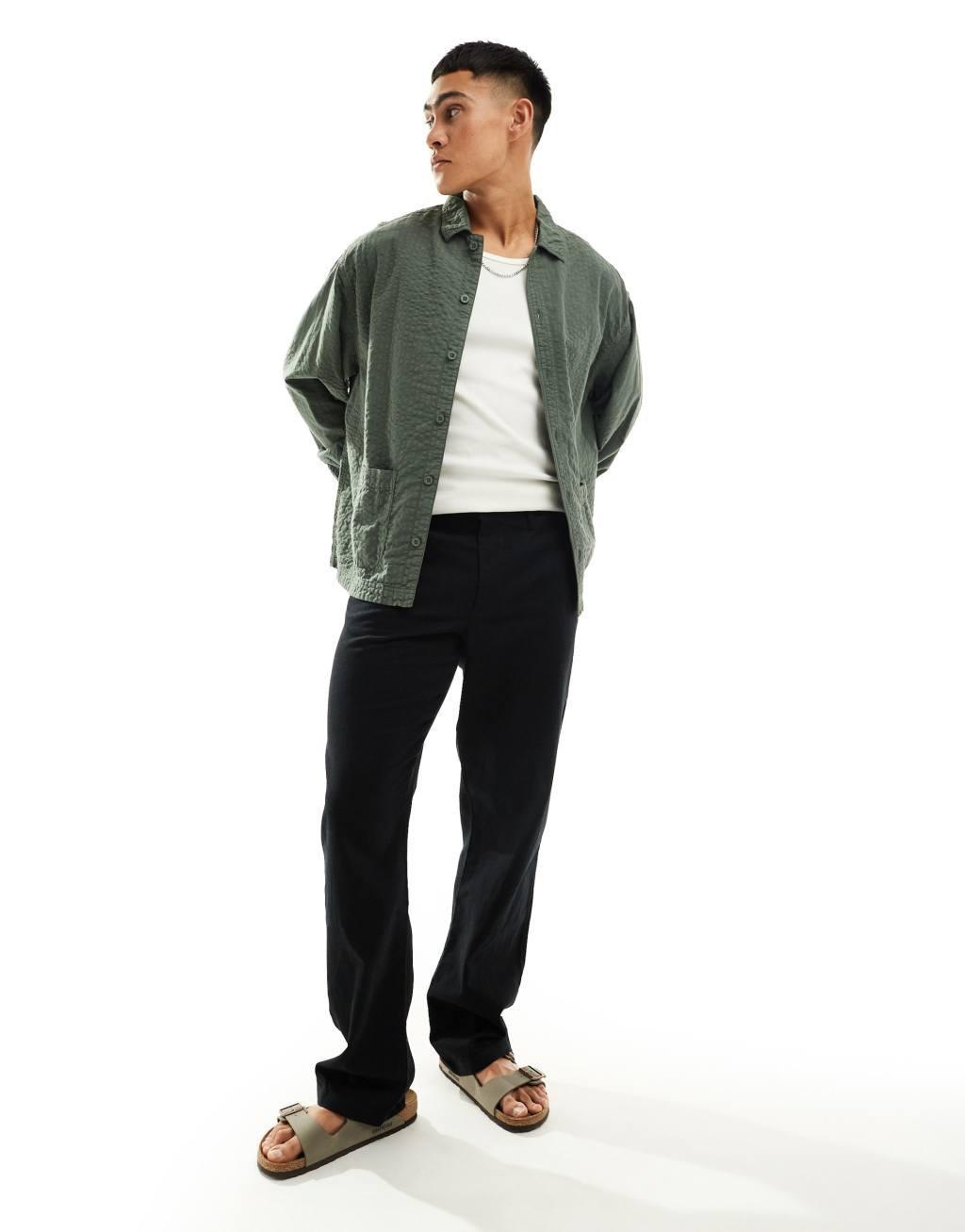 ASOS DESIGN boxy overshirt with pockets in khaki  Product Image