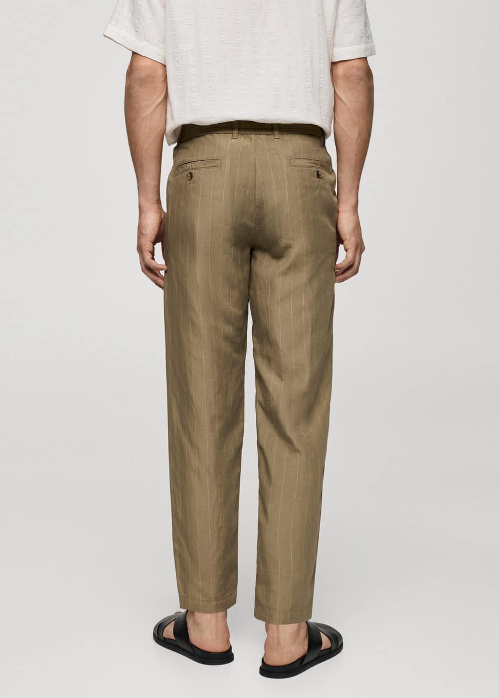 MANGO MAN - 100% linen striped pants with drawstring khakiMen Product Image