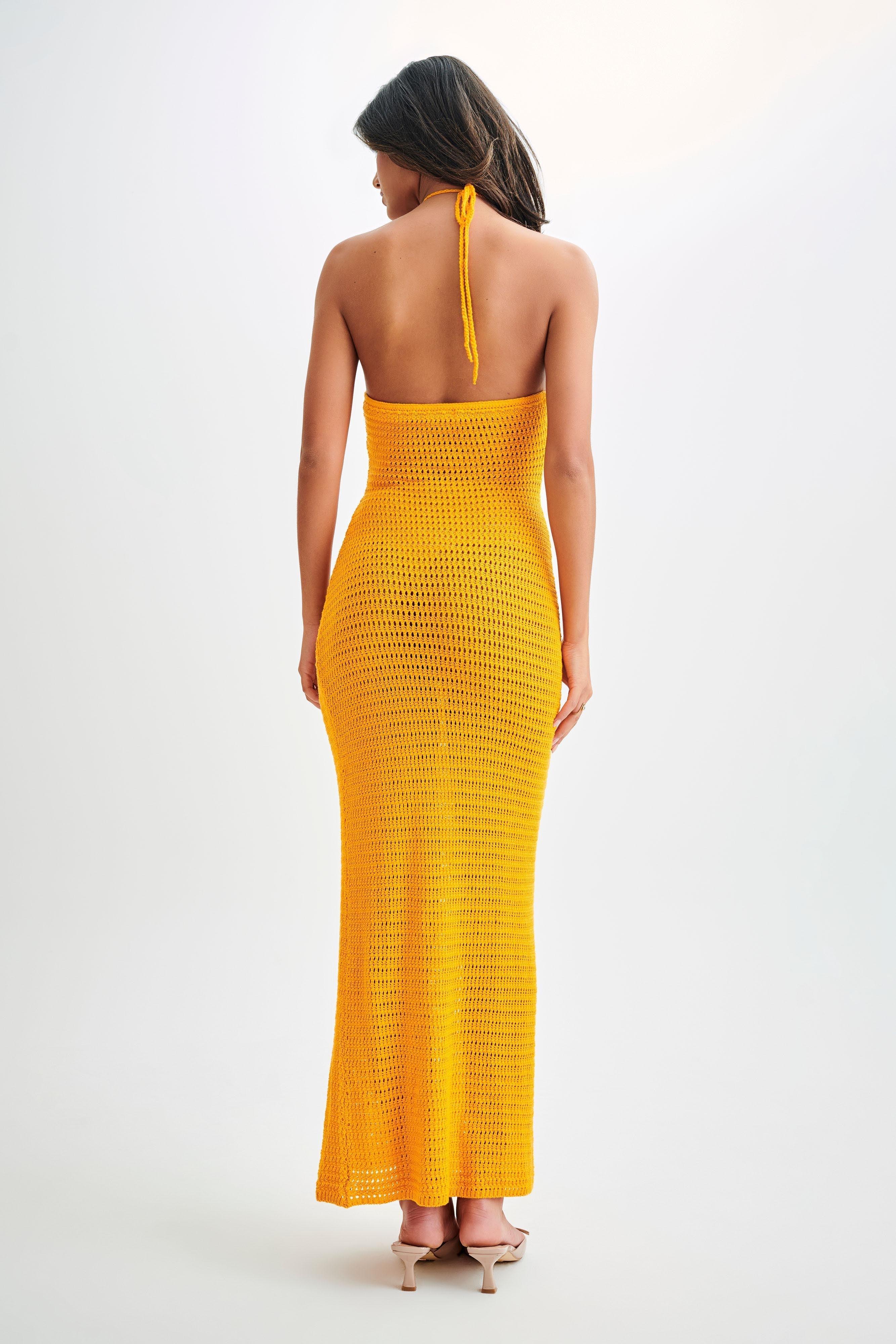 Kyla Floral Crochet Maxi Dress - Orange Sherbet Product Image