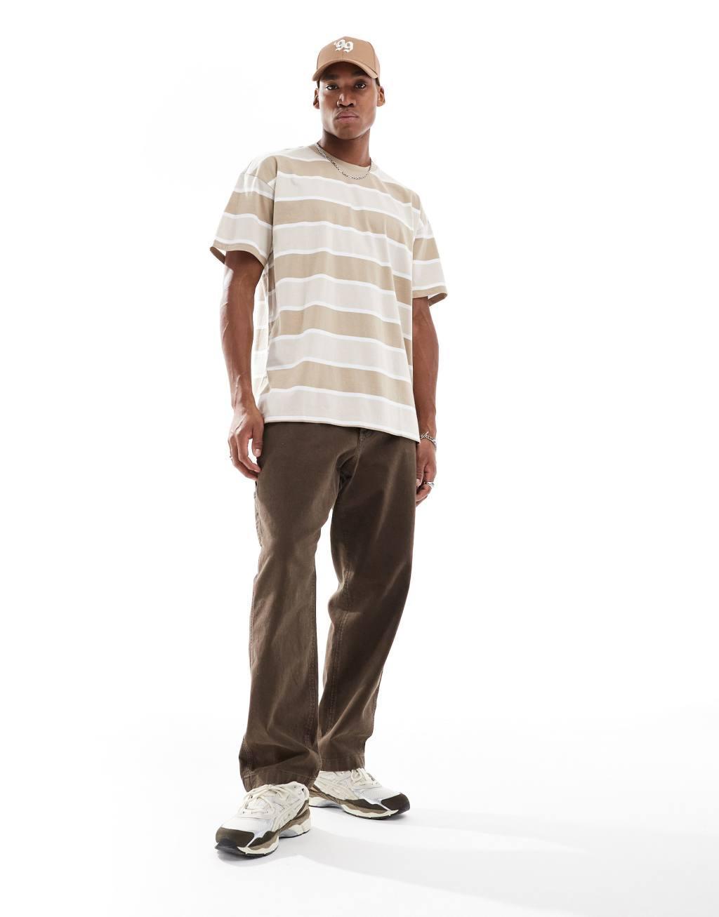 Threadbare oversized striped t-shirt in light brown Product Image