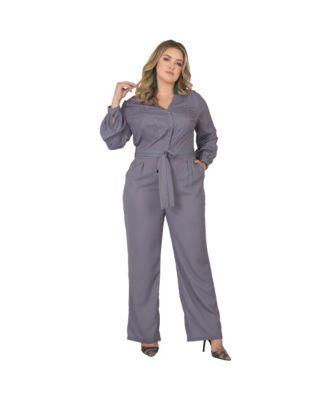 Plus Size Long Sleeve Cropped Jumpsuit Product Image