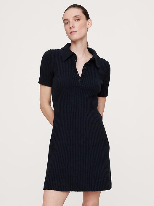 Ribbed Polo Sweater Dress Product Image