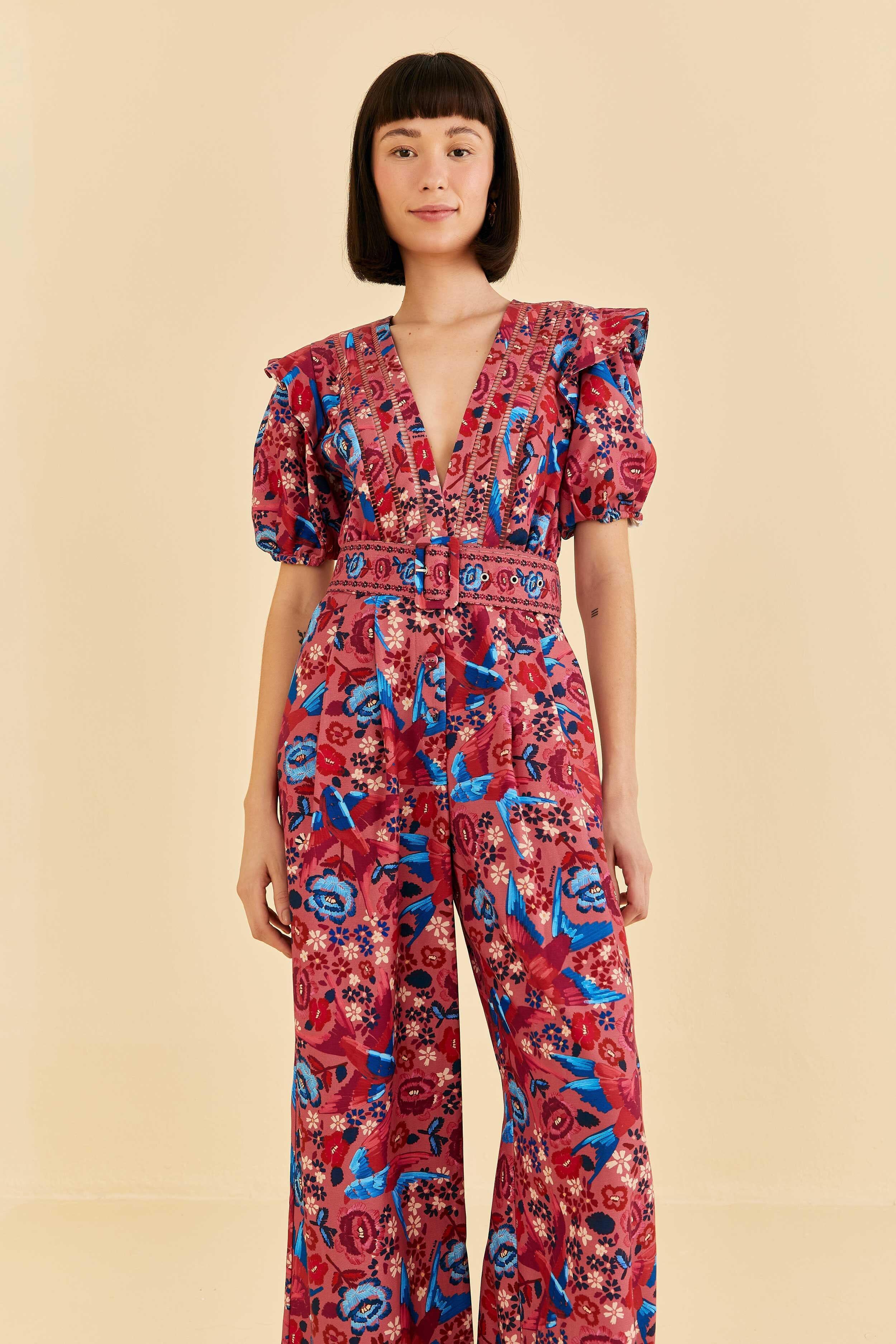 Blush Floral Birds Jumpsuit Product Image