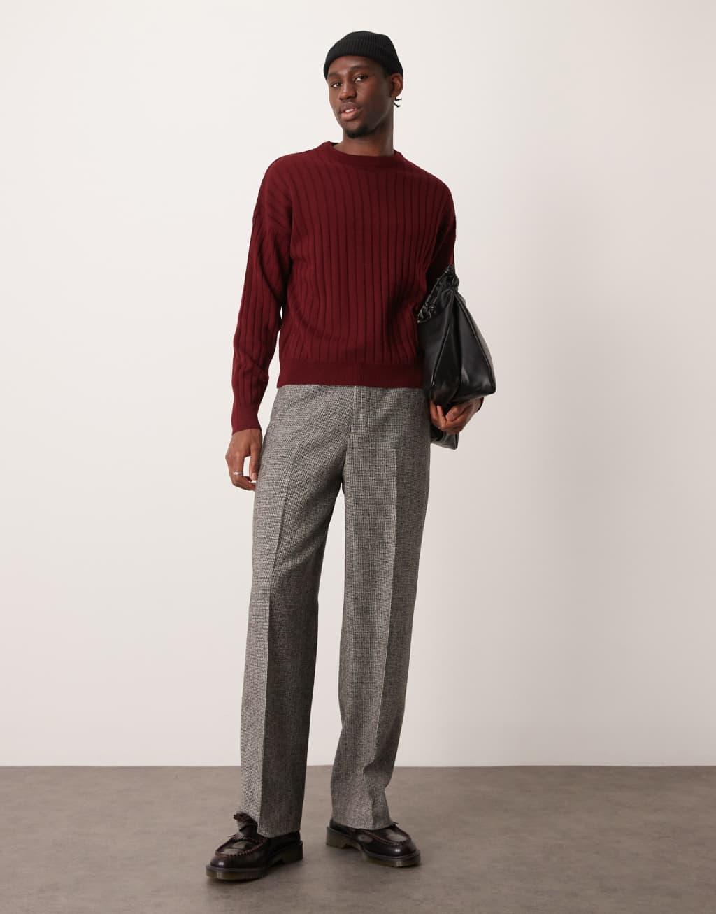 ASOS DESIGN smart wide leg wool mix pants in black & white puppytooth Product Image