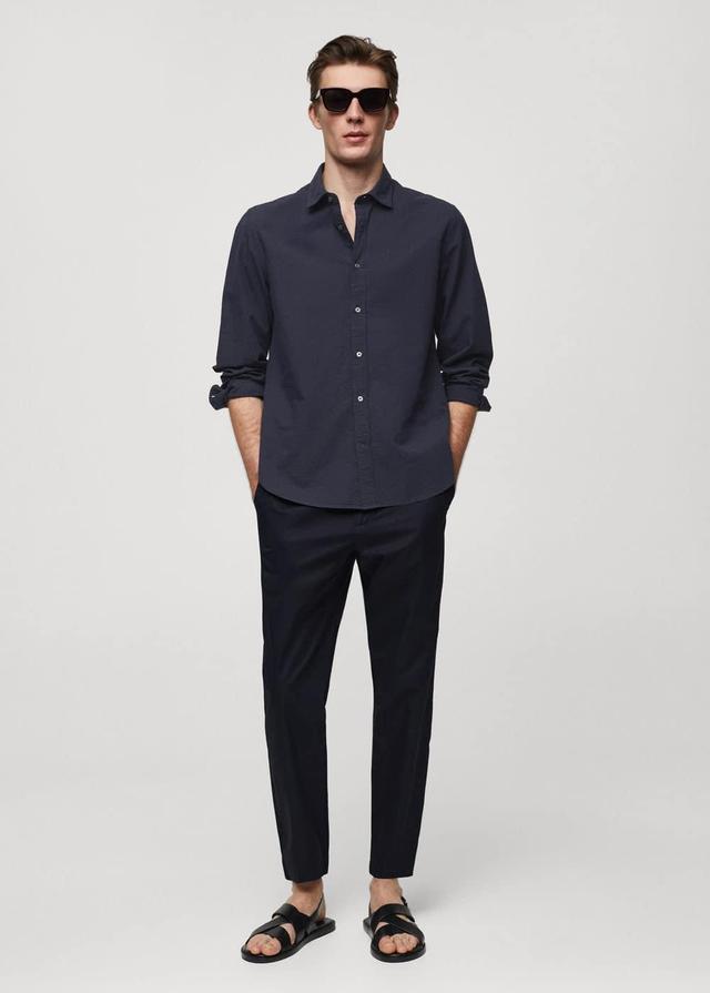 MANGO MAN - 100% seersucker cotton shirt dark navyMen Product Image