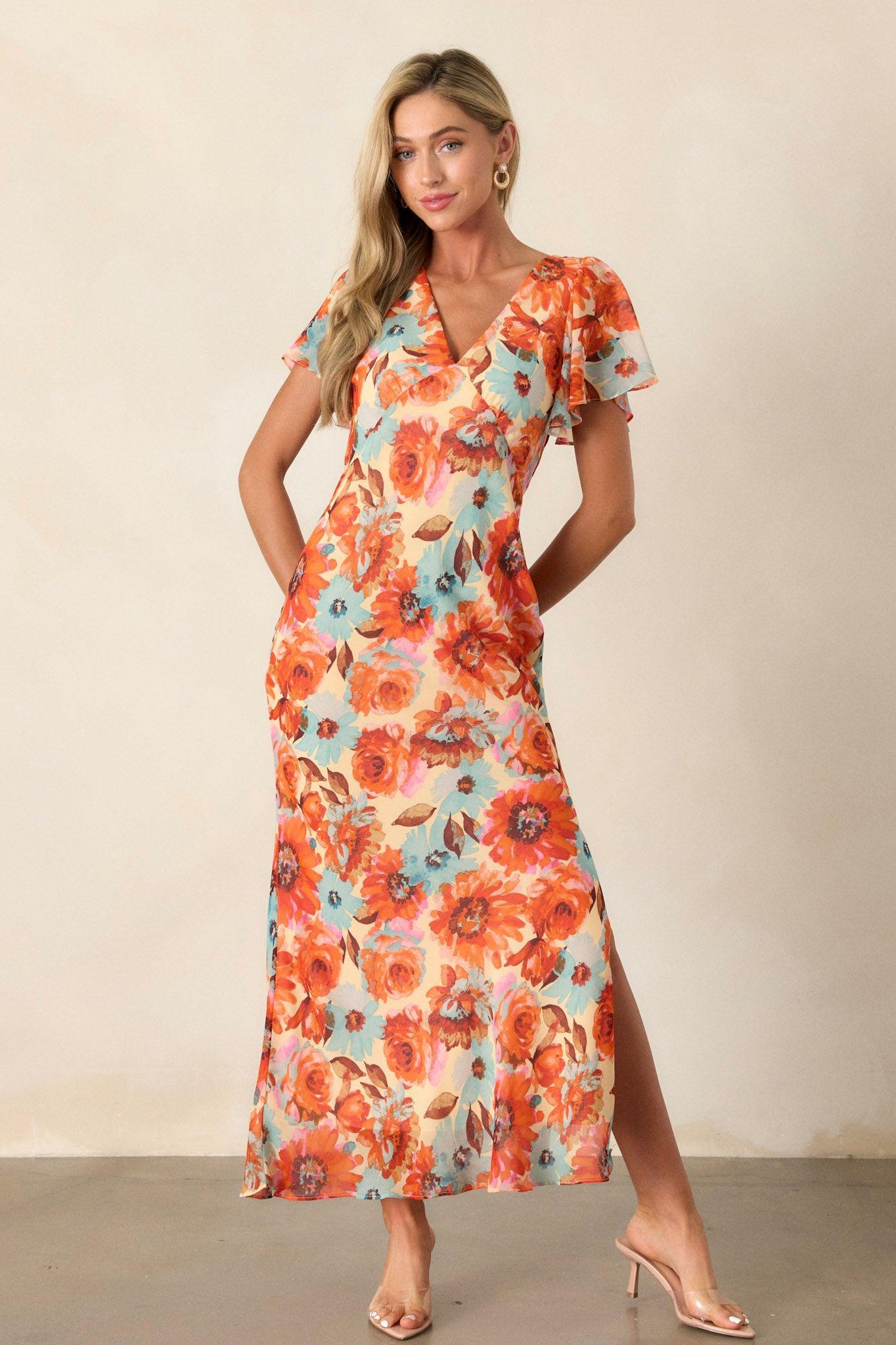 Sunshine of Your Love Orange Multi Floral Maxi Dress Product Image