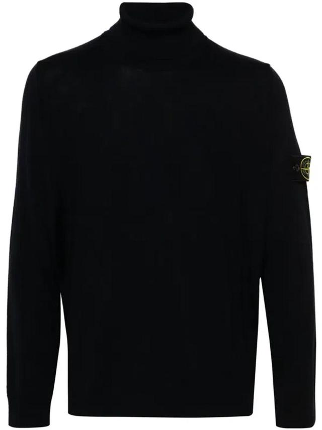 Logo-patch Virgin Wool Roll-neck Jumper In Blau Product Image