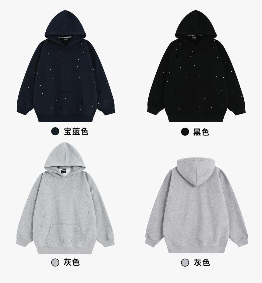 Couple Matching Plain Rhinestone Oversized Hoodie Product Image