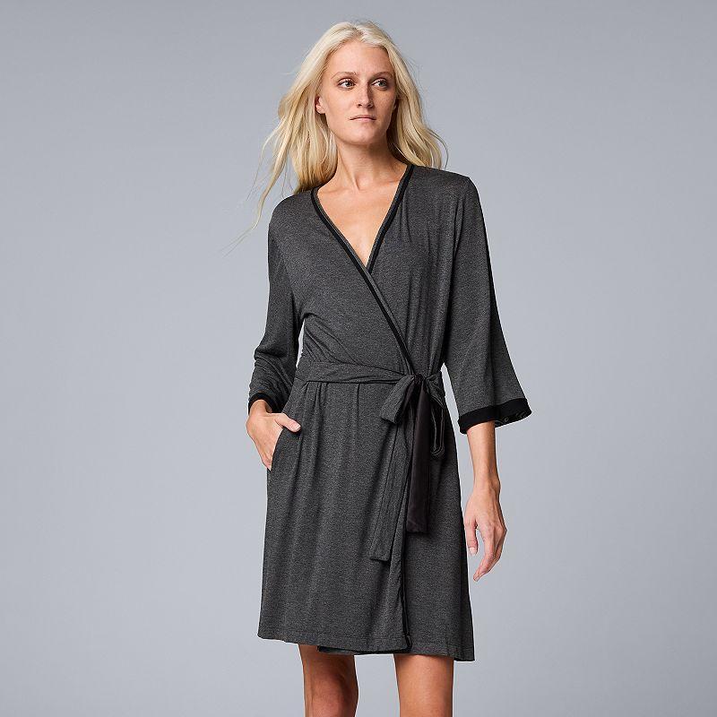 Womens Simply Vera Vera Wang Basic Luxury Wrap Robe Grey Product Image