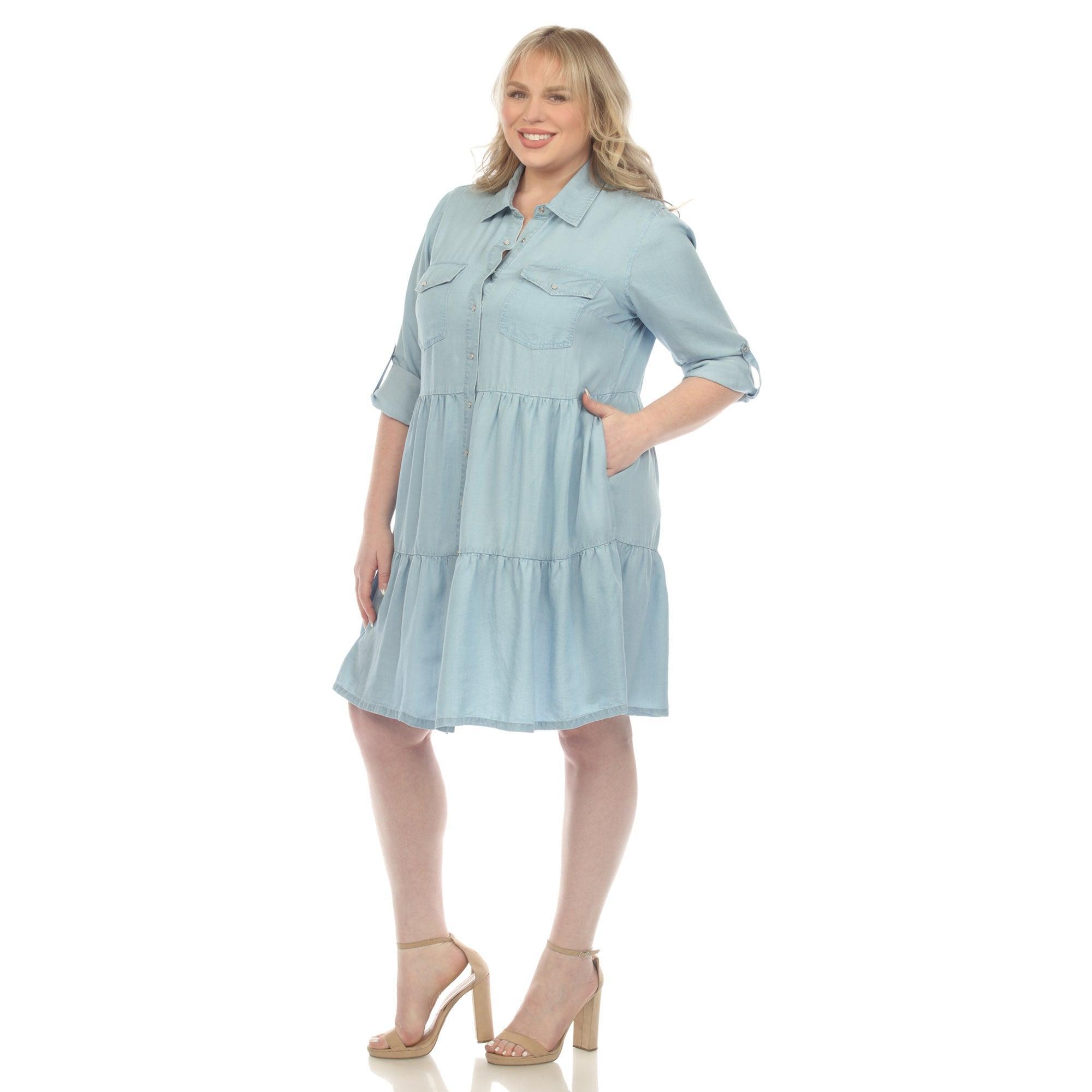 Long Sleeve Tiered Midi Shirt Dress - Plus Product Image