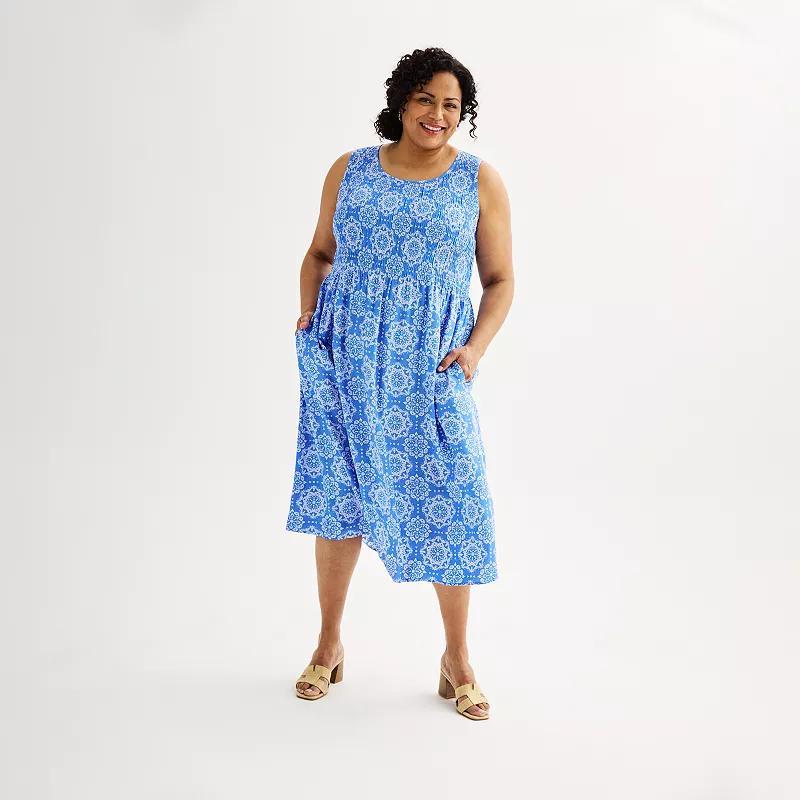 Plus Size Croft & Barrow Smocked Swing Midi Dress, Womens Med Blue Product Image