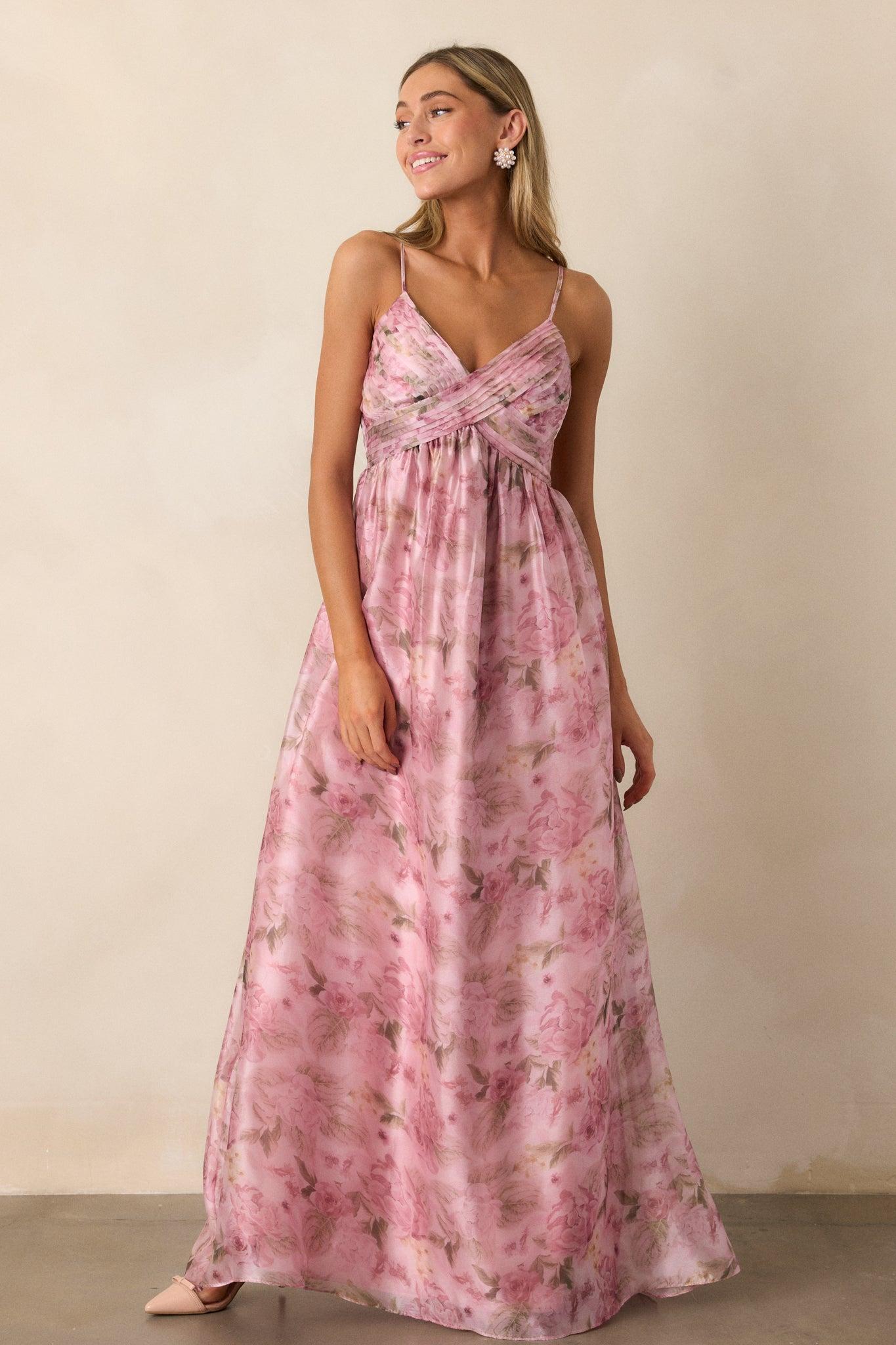 Blooming In Essence Pink Floral Maxi Dress Product Image