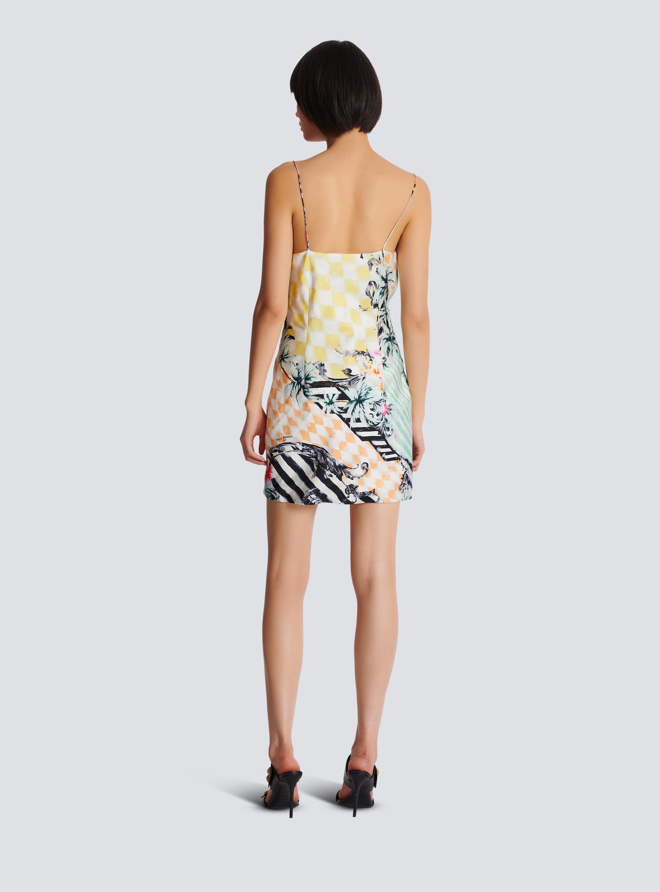 Short satin slip dress with Baroque print Product Image