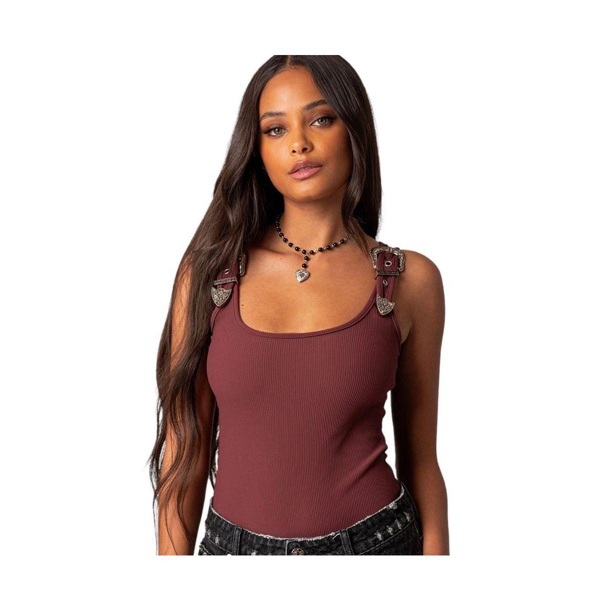 EDIKTED Laney Rib Buckle Strap Bodysuit Product Image