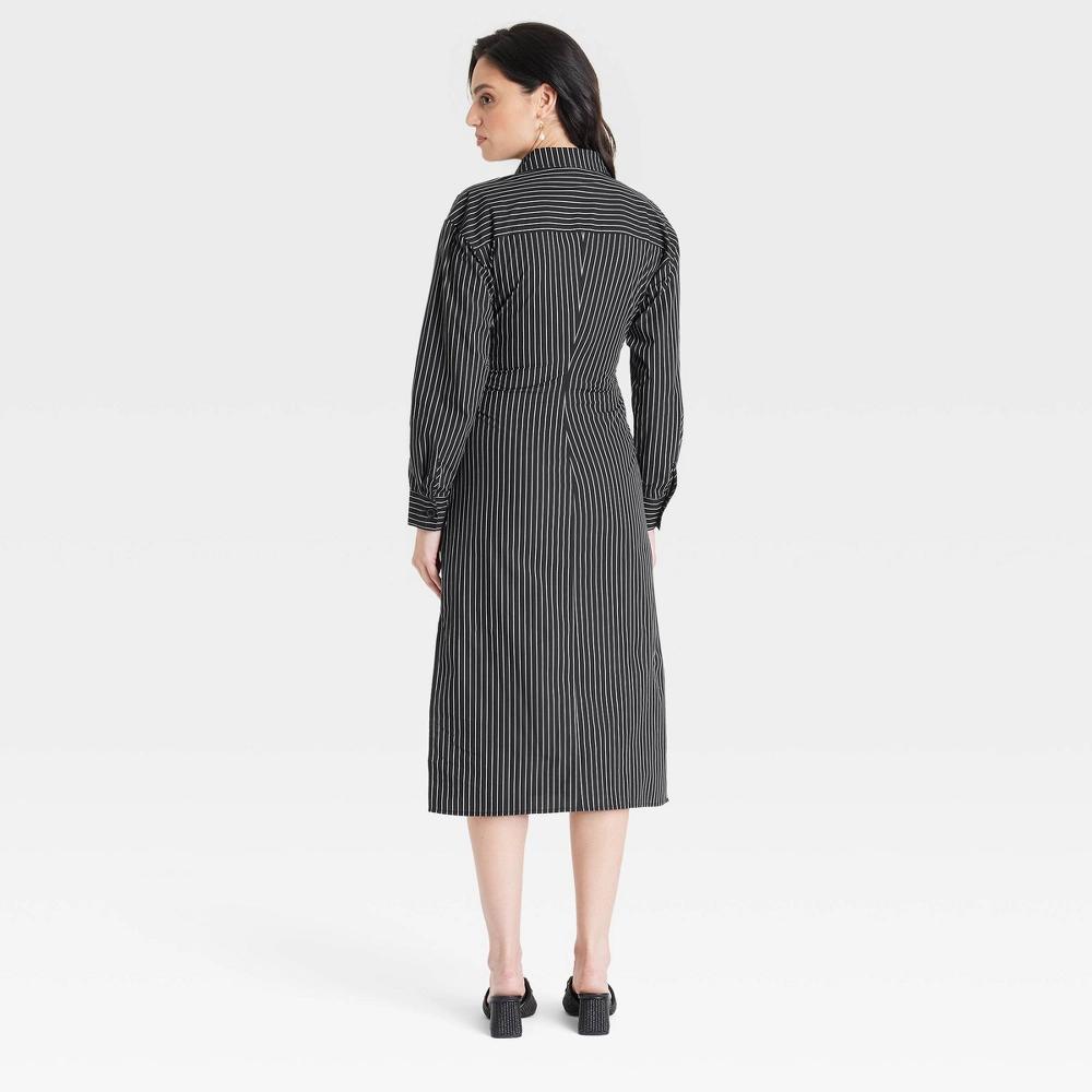 Women's Versatile Long Sleeve Midi Shirtdress - A New Day™ Black/White Striped S Product Image