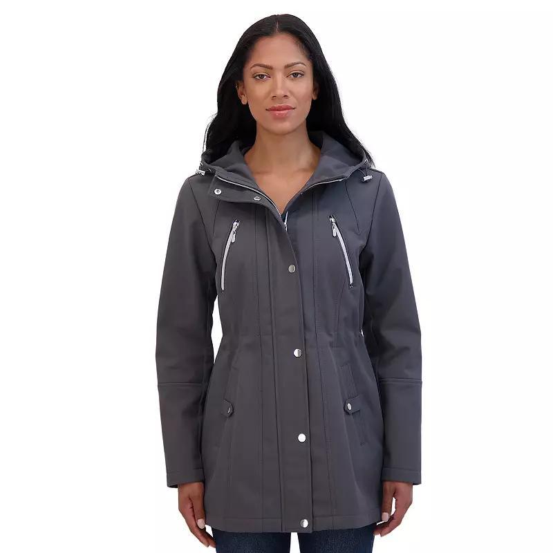 Womens Sebby Collection Hood Water-Resistant Anorak Jacket Blue Product Image