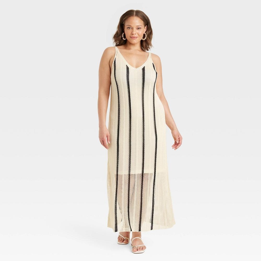 Womens Open Work Maxi Sundress - A New Day Cream/Black Striped Product Image