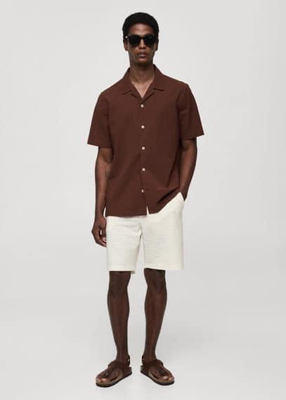 MANGO MAN - Cotton bermuda shorts with cord texture ecruMen Product Image