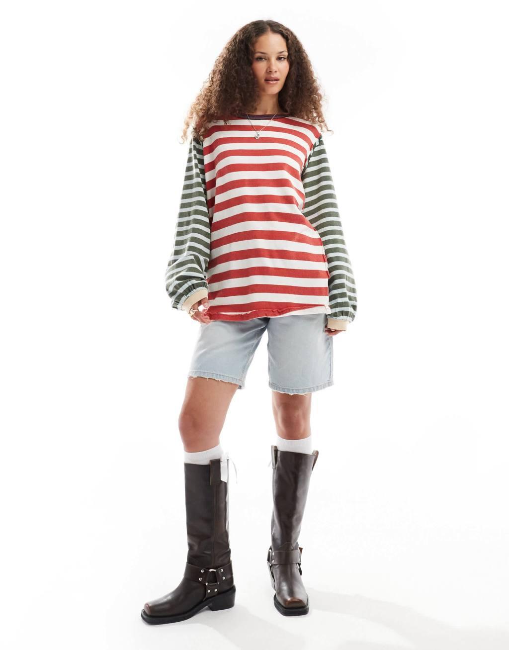 Free People oversized long sleeve striped t-shirt Product Image