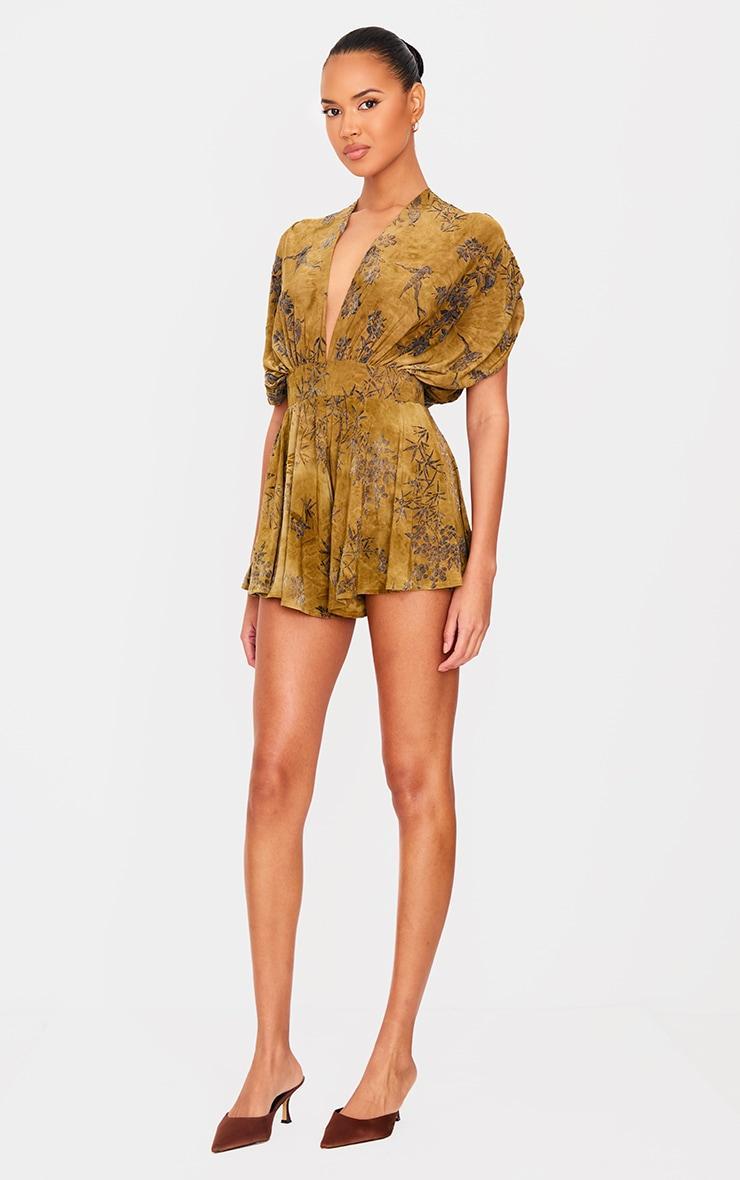 Olive Devore Sleeveless Plunge Romper Product Image