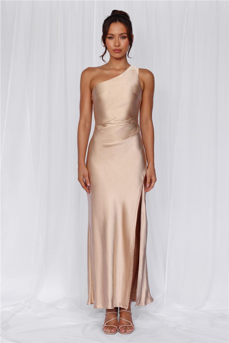 HELLO MOLLY The Aurora One Shoulder Satin Maxi Dress Champagne Product Image