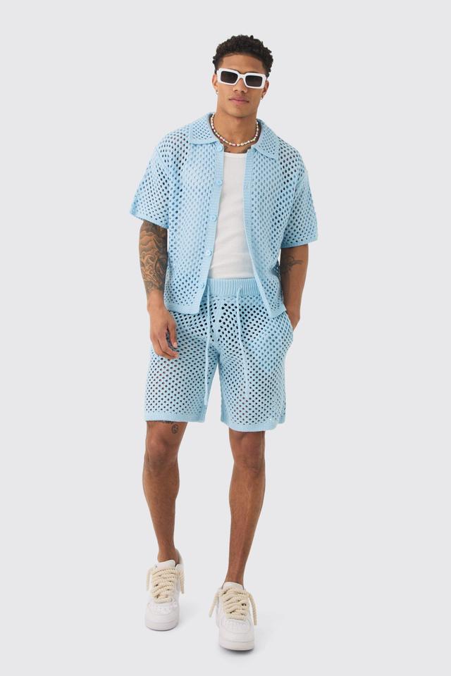 Oversized Boxy Open Stitch Shirt & Short Set With Metal Tab | boohooMAN USA Product Image