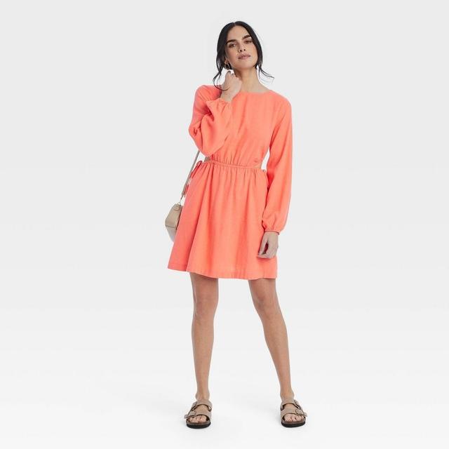 Women's Balloon Long Sleeve Mini A-Line Dress - Universal Thread™ Coral Red XS Product Image