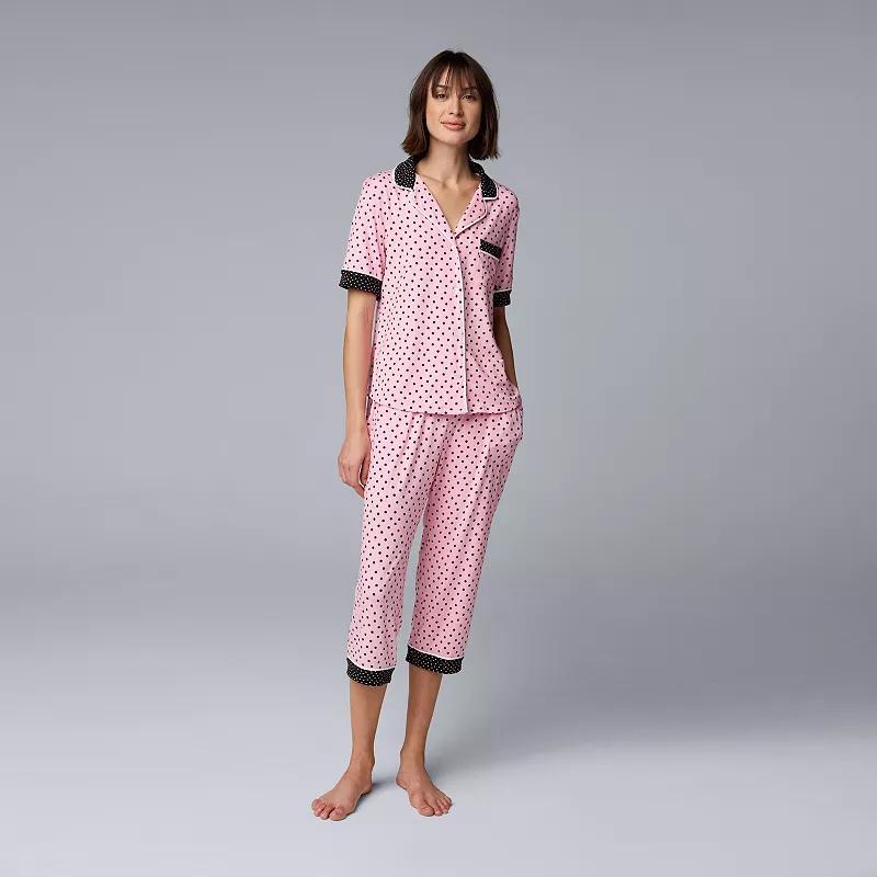 Womens Simply Vera Vera Wang Cozy Short Sleeve Notch Collar Pajama Top & Pajama Capris Set Product Image