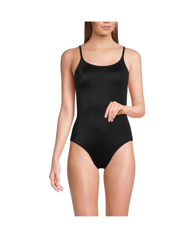 Lands End Womens Chlorine Resistant Scoop Neck High Leg Tugless Tank Thin Strap One Piece Swimsuit Adjustable Product Image