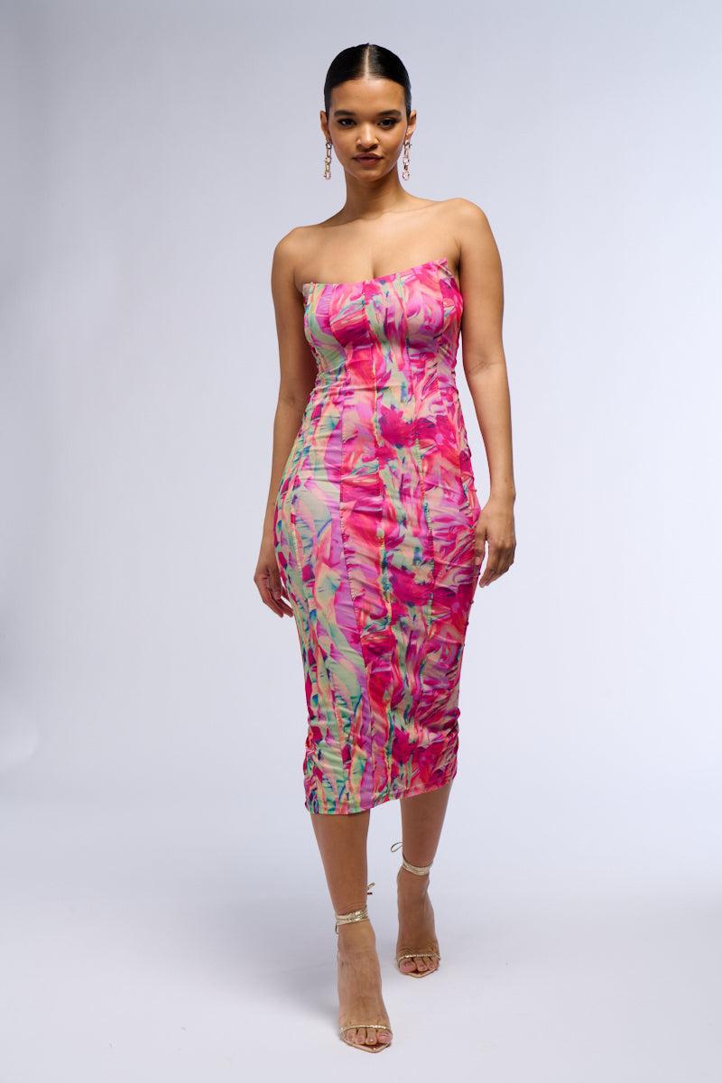 VERONICA PRINTED MESH MIDI DRESS Product Image