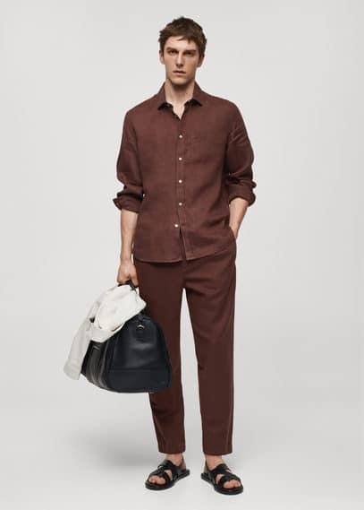 MANGO MAN - Slim-fit pants with drawstring burgundyMen Product Image