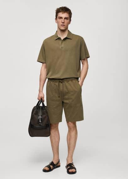 MANGO MAN - 100% cotton drawstring Bermuda shorts khakiMen Product Image