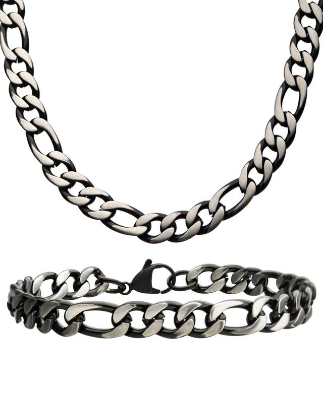 Mens Stainless Steel Figaro Chain Necklace & Bracelet Set, Silver Tone Product Image