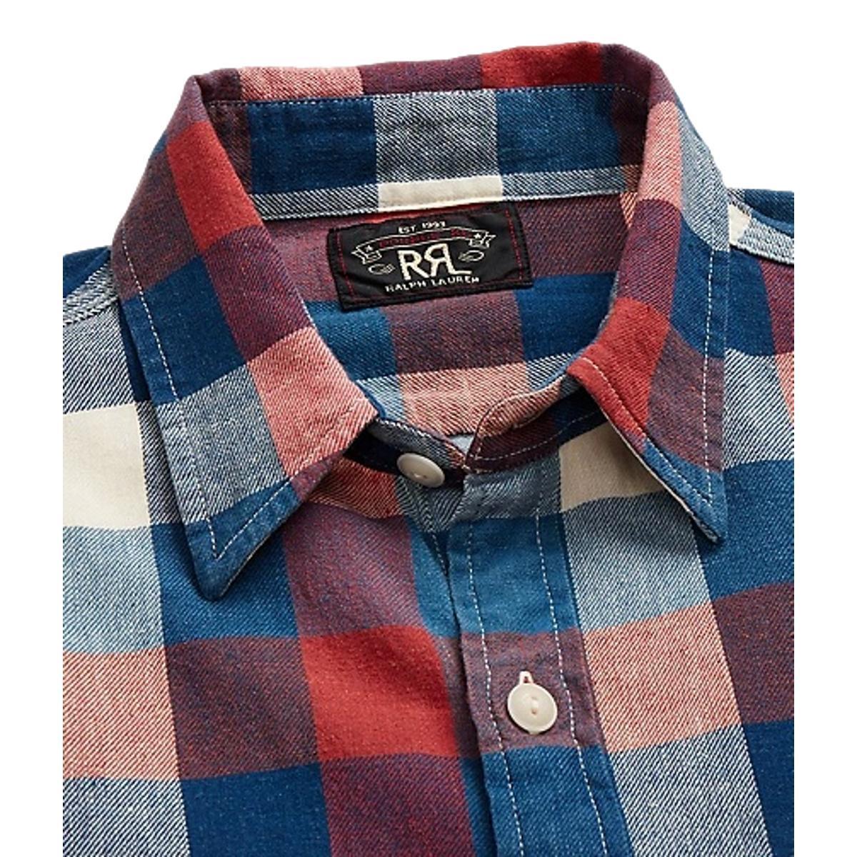 Indigo Plaid Cotton-Linen Workshirt Red Indigo Product Image