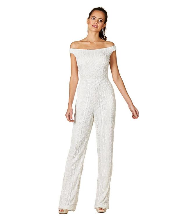 Womens Gabby Beaded Off-the-Shoulder Bridal Jumpsuit Product Image