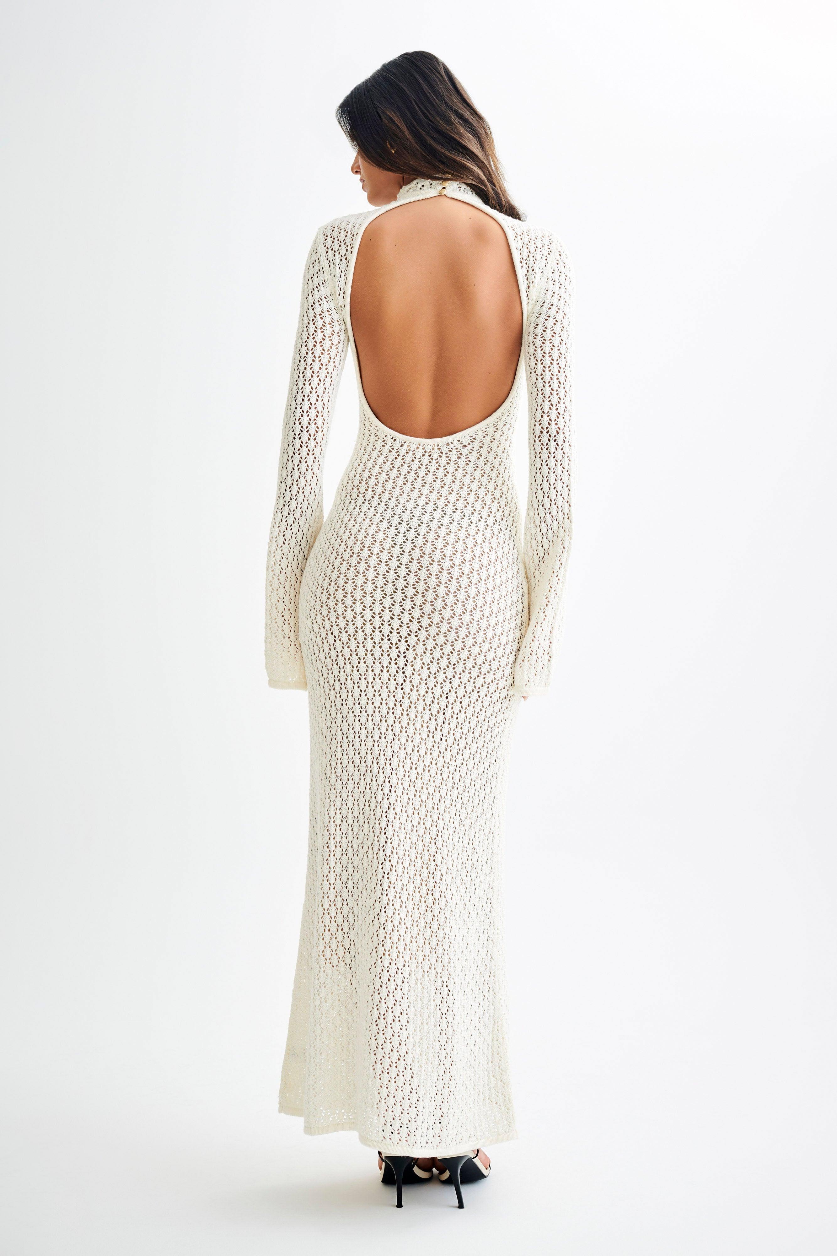 Julia Crochet Open Back Maxi Dress - White Product Image