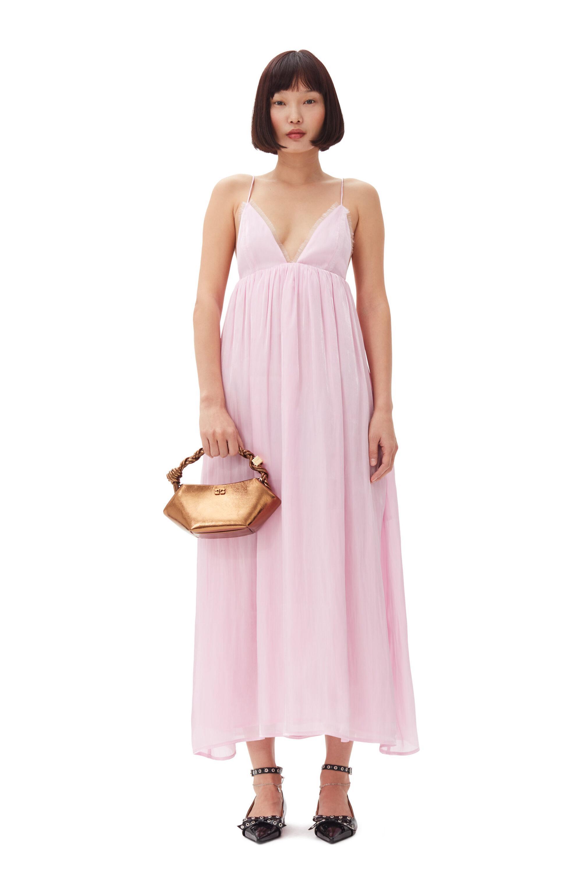 Pink Satin Strap Dress Product Image