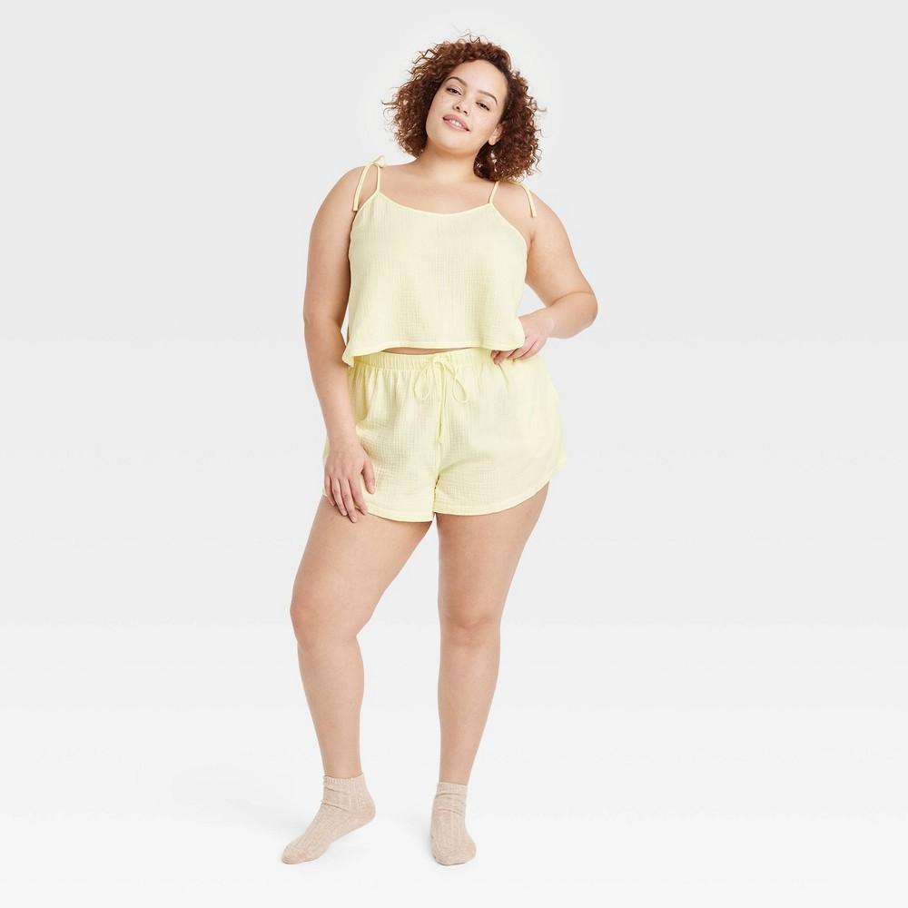 Womens Cotton Gauze Tank Top and Shorts Pajama Set - Colsie Yellow 1X Product Image