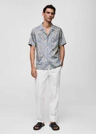 Mango Mens Cotton Floral-Print Shirt - Light Product Image