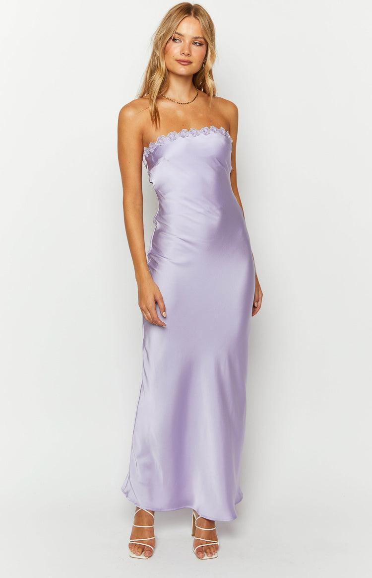 Rhea Purple Satin Strapless Maxi Dress Product Image