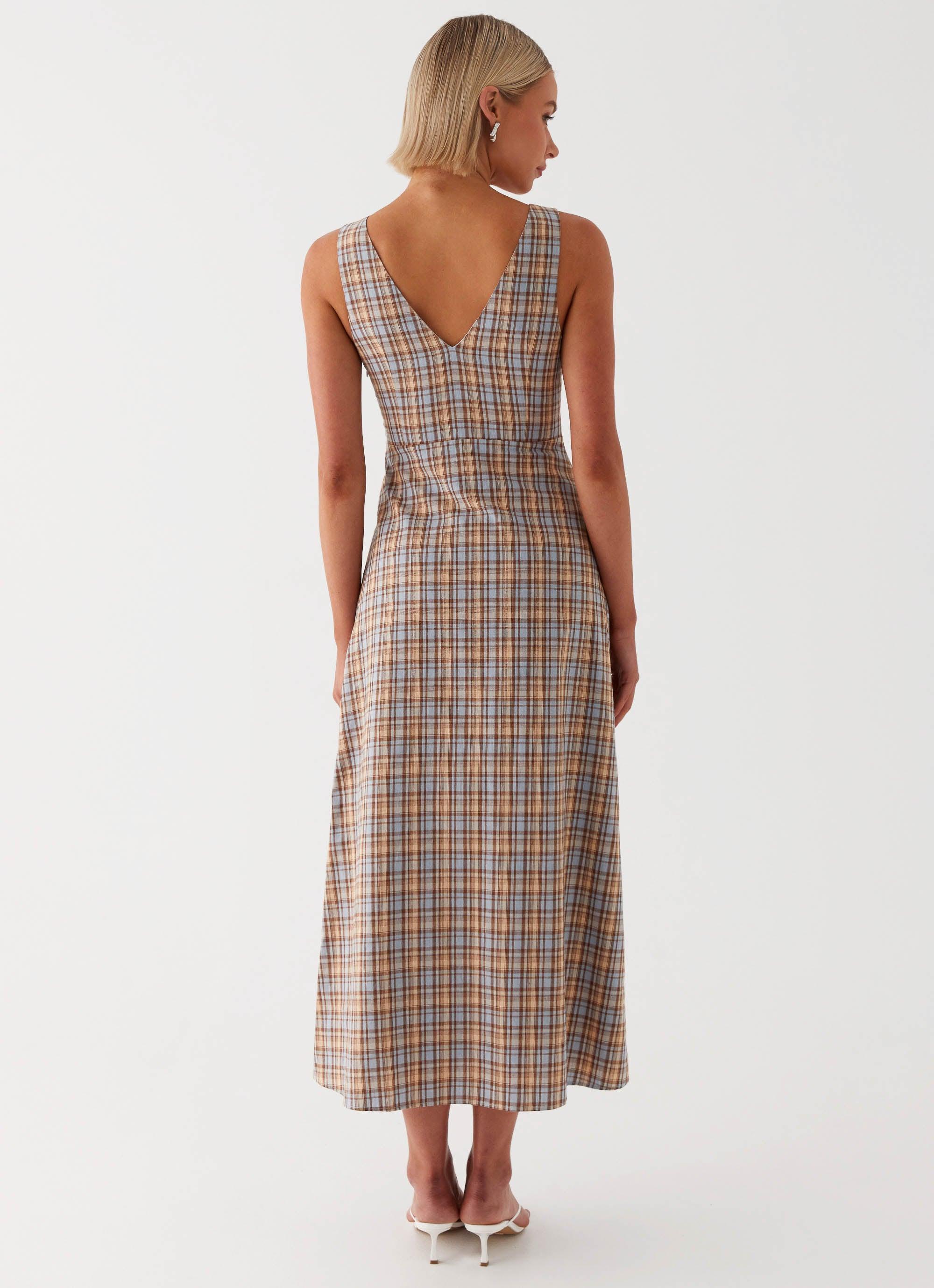 Daphny Gathered Bust Midi Dress - Check Product Image