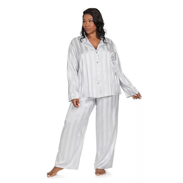 Plus Size Lilac+London Satin Notch Collar Pajama Top & Pajama Bottoms Set, Womens Product Image