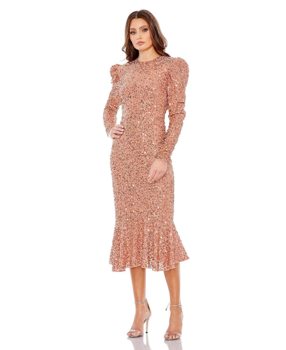 Mac Duggal Long Sleeve Sequin Cocktail Dress Product Image