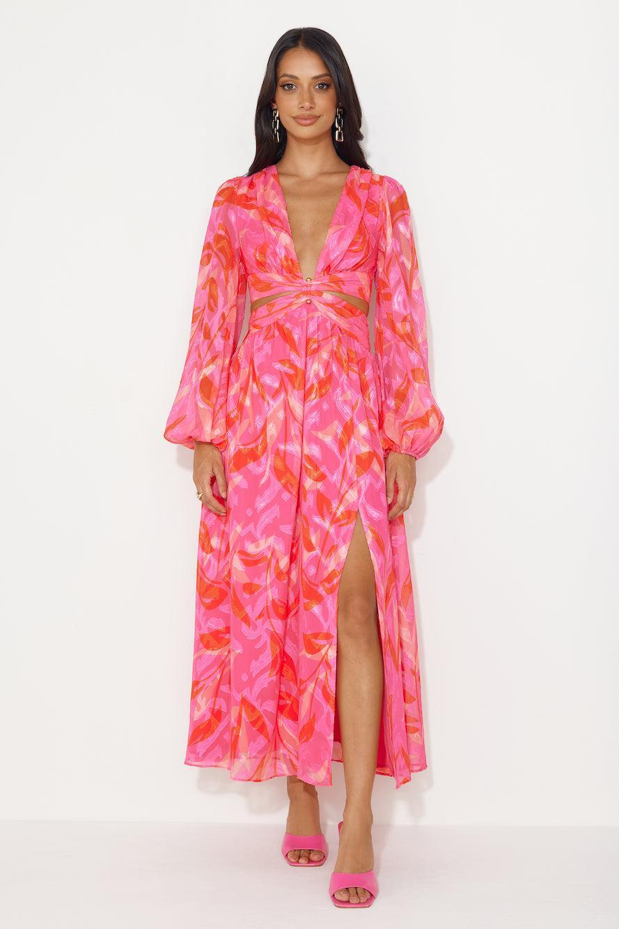 Season Vibrance Long Sleeve Maxi Dress Pink Product Image