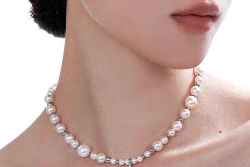 Cross Rhinestone Pendant Faux Pearl Necklace Product Image